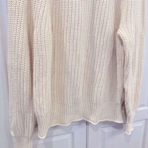 J. Crew 100% cotton ivory chunky knit rolled mock neck fisherman sweater - Picture 4 of 10